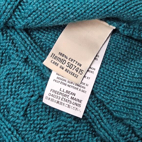 LL Bean Cotton Sweater XL Teal Green Cable Knit Pullover Crew Neck Casual Preppy - Picture 6 of 12